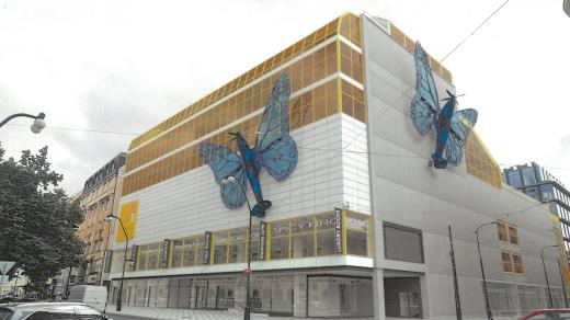 Vizualizace nové podoby obchodního domu Máj s plastikami Davida Černého