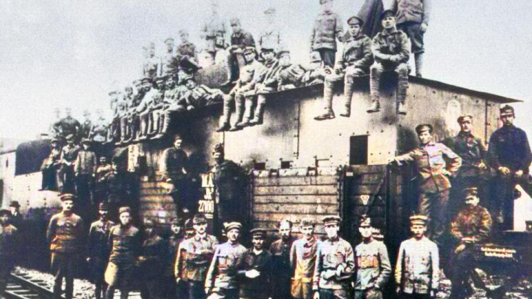 Příjezd prvního pancéřového vlaku maďarské Rudé armády do Prešova dne 8.června 1919