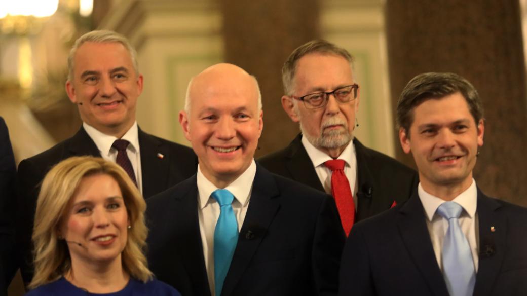 Zleva Danuše Nerudová, Josef Středula, Pavel Fischer, Jaroslav Bašta a Marek Hilšer