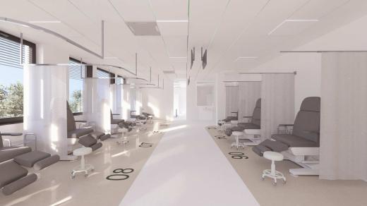 Vizualizace vnitřních prostor chystaného nového onkologického pavilonu ve Fakultní nemocnici Olomouc