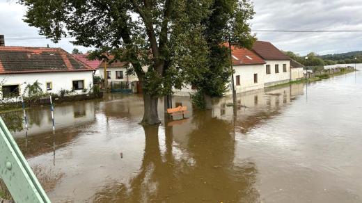 Rozvodněná Blanice v Putimi na Písecku