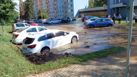 Havárie vodovodního řadu u olomouckého vodojemu